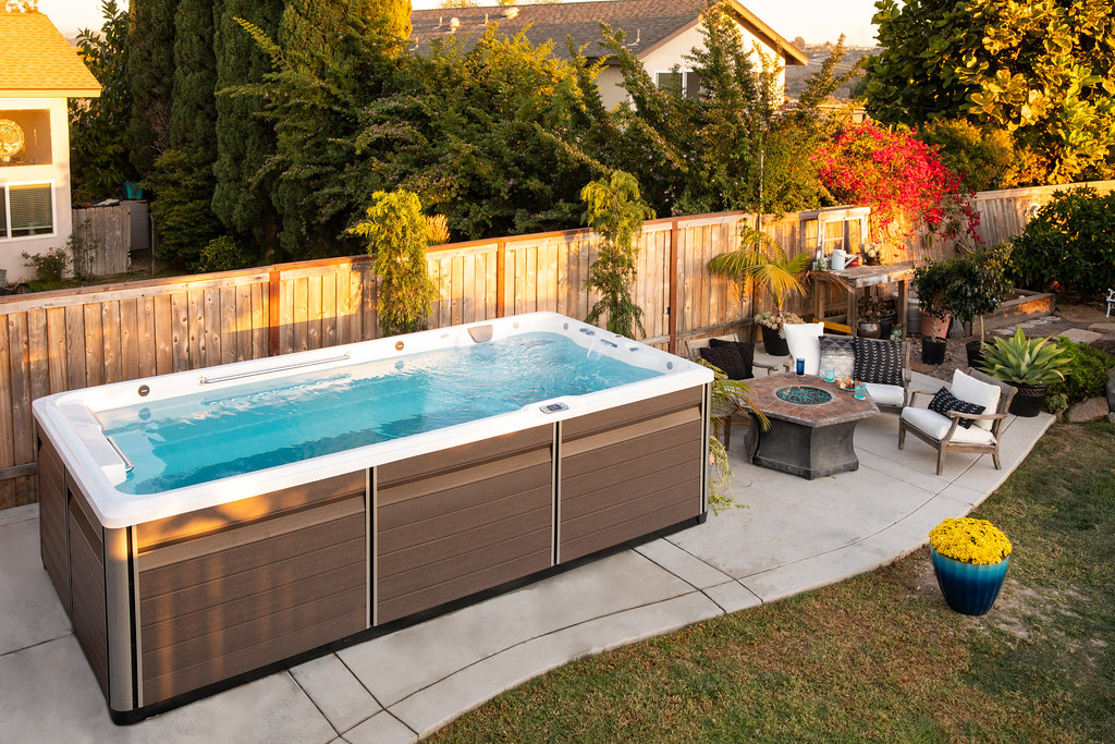 Endless Pools swim spa in a backyard setting